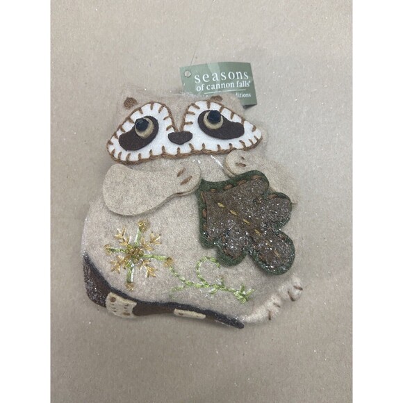 Seasons of Cannon Falls Raccoon Christmas Felt Craft Ornament Plush Stuffed Vtg - Picture 4 of 5